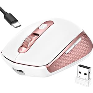 GALENMORO Mouse USB Bluetooth per dispositivi multipli Ricevitore wireless ricaricabile 2.4Ghz Mouse ergonomico Mouse Bluetooth silenzioso senza fili per laptop Tablet Windows Mac PC - Rosa