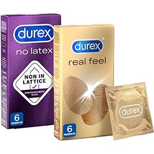Durex Kit Durex Preservativi Senza Lattice (56 mm), Durex No latex 6 Profilattici e Durex Real Feel 6 profilattici, 12 profilattici