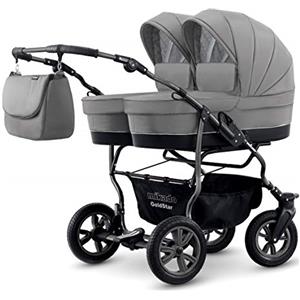 BBTwin - Passeggino doppio Trio 3 in1 per bambini, gemellare, grigo