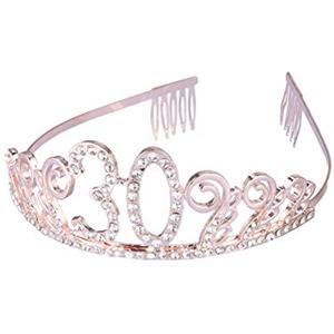 Frcolor Corona per Compleanno 30 Anni Cerchietto Diadema Principessa Donna Tiara Strass Cristallo con Pettine (Oro Rosa)