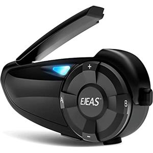EJEAS Q7 Interfono Moto Bluetooth, Aggiornato Bluetooth 5.1 Sistema di Comunicazione Interfono Casco Moto con Effetto Sonoro Stereo, Funzione FM e Associazione Rapida (Confezione da 1)