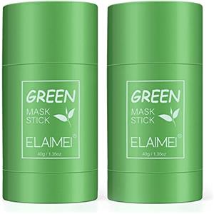 ELAIMEI 2 Pack Green Mask Stick Punti Neri, potente maschera all'argilla purificante al tè verde Controllo dell'olio per la pulizia profonda Rimozione dei punti neri per tutti i tipi di pelle (2 PACK)