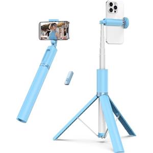 ATUMTEK Bastone Selfie 140cm, Asta Selfie con Telecomando Bluetooth Ricaricabile, Selfie Stick Treppiede Estensibile in Alluminio, Compatibile con iPhone, Samsung e Telefoni Android - Blu