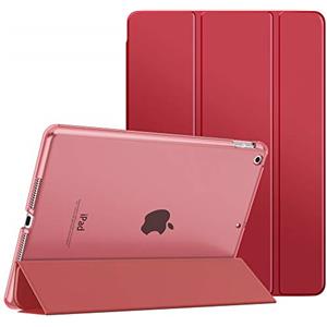 MoKo Cover per Nuovo iPad 9 2021 / iPad 8 2020 / iPad 7 2019, iPad 10.2 Case Ultra Sottile Leggero Custodia in Tri-Fold Auto Sveglia/Sonno con Retro Semi-Trasparente Rigido, Rosso