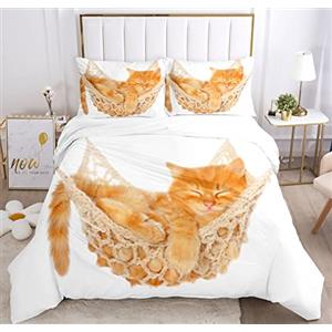 IUNTWEIE Biancheria da letto per gatti, 200 x 200 cm, motivo gatto 3D, con chiusura lampo, piacevole set di biancheria da letto in microfibra (gatto 3, 200 x 200 cm)
