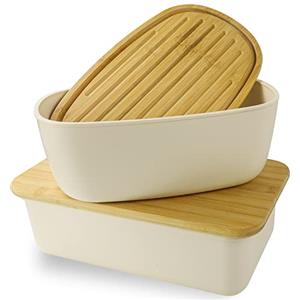 Kweiugfi Contenitore per il pane in legno, in legno, con tagliere, scatola per il pane grande beige con coperchio, 8,6 x 14,5 x 5,9 pollici, per la conservazione di pane, biscotti
