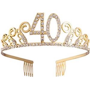 Beaupretty Corona per Compleanno 40 Anni Cerchietto Diadema Principessa Donna Tiara Strass Cristallo con Pettine (oro)