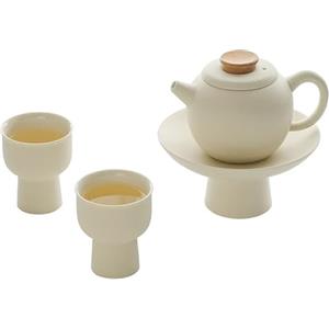 WENSHUO Set di servizio da tè in ceramica giapponese Shoukei con tazze, teiera e vassoio - design elegante di colore crema.