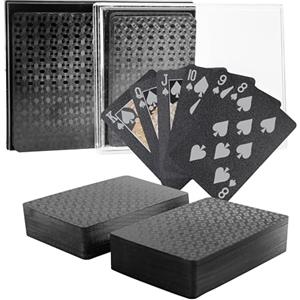 SWINILAYA 2 mazzi Black Playing Cards - carte da poker professionali in plastica di design impermeabile professionale 54 Poker, carte da gioco professionali Premium per Texas Holdem Poker, 100% PVC