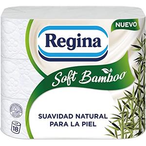 Regina Soft Bamboo - 18 rotoli di carta igienica a 3 strati, 160 fogli, morbidezza naturale per la pelle, carta igienica con fibre di bambù naturali, confezione di carta, certificazione FSC