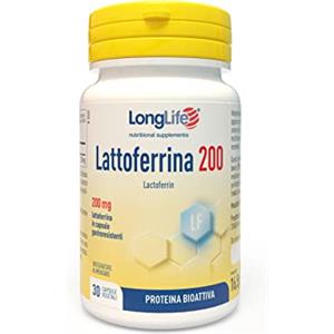 LongLife® Lattoferrina 200 | 100% naturale da latte vaccino | Alto dosaggio (200mg/cps) | Capsule gastroresistenti | Sistema immunitario adulti | 30 capsule | Doping free