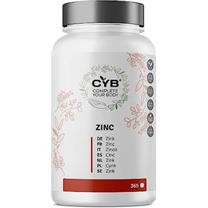 CYB Complete your Body CYB | Zinco 25mg Puro ad Alto Dosaggio - 365 Compresse 1 Anno di Fornitura - Integratore Vegano Quotidiano - Integratori di Zinco Multivitaminico Vitamine e Minerali