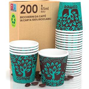 Eurocali 200 Bicchierini in Carta per caffè 65ml Blue Forest Bicchieri Ecologici Biodegradabili Monouso Piccoli Asporto Bevande Calde