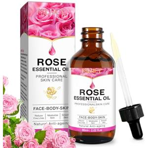 FSLHCY Olio di Rosa per Viso 60ML Rose Oil con Acido Ialuronico e Vitamina C Antirughe, Antimacchie Illuminante e idratazione, Anti Imperfezioni Siero per Viso