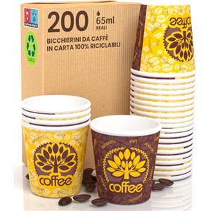 Eurocali 200 Bicchierini in Carta per caffè 65ml Yellow Forest Bicchieri Ecologici Biodegradabili Monouso Piccoli Asporto Bevande Calde