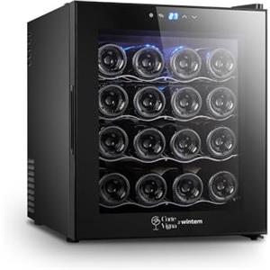 Wintem Cantinetta Vino Doppia Temperatura 16 Bottiglie Refrigerata con Illuminazione LED e Funzionamento Silenzioso, Regolazione Temperatura 12-18°C, Mini Frigo per Vini (16 Bottiglie)