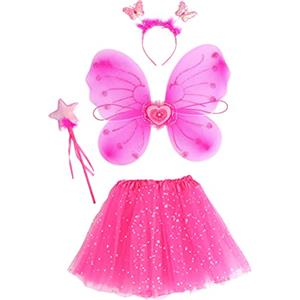 Amosfun Rosy Fairy Princess Dress Up Costume Ali Bacchetta Tutu Gonna Fascia Ali Fascia Farfalla Vestito Forniture Per Carnevale Cosplay Partito Bomboniere