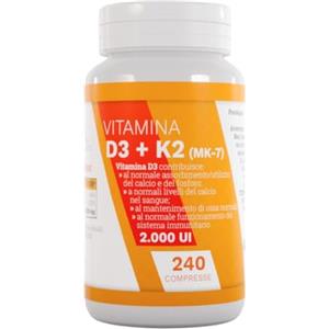 Natural Sprint Vitamina D3 K2 240 Compresse Vitamina D, Vitamin D3 2000 UI + 200 µg Vitamina K, Supporta Ossa, Denti, Muscoli Articolazioni & Sistema Immunitario e Vitamina K2 Menachinone MK7