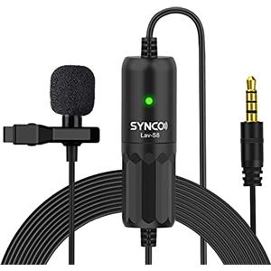 SYNCO Lav-S8 Microfono professionale lavalier Clip-on Omnidirezionale Risvolto Mic Riduzione per fotocamera DSLR Smartphone PC Registrazione video Vlogging