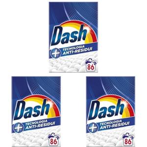 Dash Detersivo Lavatrice In Polvere, 86 Lavaggi, Tecnologia Anti-Residui, Rimuove Le Macchie, Efficace Anche A Freddo E In Cicli Brevi (Confezione da 3)