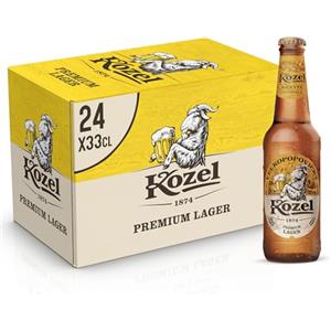 Kozel Birra Premium Lager, Cassa Birra con 24 Birre in Bottiglia da 33 cl, Pale Lager dal Gusto Ricco e Bilanciato, Gradazione Alcolica 4.6% Vol