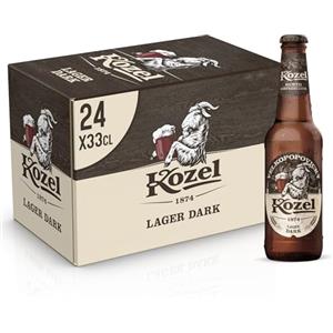 Kozel Birra Lager Dark, Cassa Birra con 24 Birre in Bottiglia da 33 cl, Gusto Morbido e Rinfrescante, Gradazione Alcolica 3.5% Vol