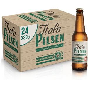 Birra Itala Pilsen Itala Pilsen Cassa Birra con 24 Bottiglie da 33 cl, 7.92 L, Birra Non Pastorizzata dal Gusto Autentico, Ricco e Distintivo, Gradazione Alcolica 4.8% Vol