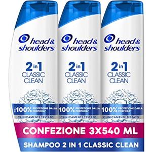 Head & Shoulders Antiforfora Shampoo + Balsamo 2in1 Classic Clean, Per Capelli Grassi, Protezione Dalla Forfora Per Cute E Capelli, Dermatologicamente Testato, 3x540ml