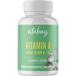 Vitabay Vitamina A integratore 10.000 UI 120 capsule a rilascio prolungato - Vitamina a retinolo ad alto dosaggio - Vitamina a pura 100% e vegana - Assumere una capsula di vitamina a ogni 4 giorni