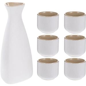 BESPORTBLE 1 Set di Ceramica Set Sake Tradizionale Giapponese Sake Set con 1 Caraffa Decanter Bottiglia di Tokkuri E 6 Ochoko Tazze per Caldo O Freddo Bene a Casa Ristorante Bianco
