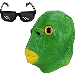 BONHHC Maschera in lattice di animali, maschera verde per il viso di pesce, maschera realistica, Halloween, Natale, carnevale, accessorio per giochi di ruolo