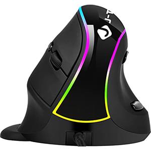 JTD Ergonomic Vertical Mouse, USB Computer Mice with 5 Adjustable DPI Levels, Removable Palm Rest & Thumb Buttons (wired)