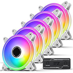 EZDIY-FAB Moonlight 120mm RGB PWM Ventole di Caso con RGB PWM Fan Hub,Sincronizzazione Scheda Madre 5V,ARGB Ventilatore del Computer,Modalità di Luce Multiple-Bianco 5 Pack