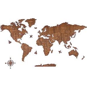 Creawoo Mappa del Mondo in Legno da Parete Decorazione, Noce Mappamondo in Legno Parete Puzzle Arte per Soggiorno, Ufficio, Camera Decorazione -100x57 CM