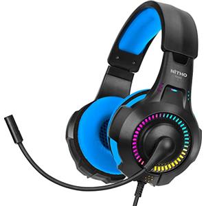 NITHO NX200 Cuffie Gaming per PS4/PS5/Switch/Xbox One/Xbox Series XS/PC/Mobile/Tablet, Microfono Cardioide Pieghevole, Effetto Luce RGB, Jack Audio 3.5 mm - Blu