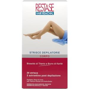 RESTASE | Strisce Depilatorie Corpo, 20 pz + 2 Salviette, con Biossido Titanio e Burro karitè