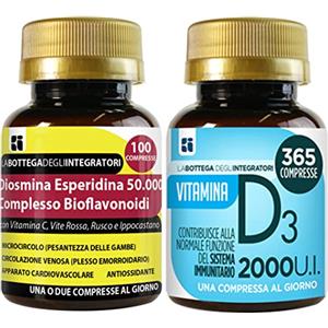 LABOTTEGADEGLIINTEGRATORI Set di Integratori Circolazione Antiossidante + Sistema Immunitario e Ossa | Diosmina Esperidina Bioflavonoidi 100 Compresse + Vitamina D 365 Compresse