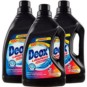 Deox - Detersivo Lavatrice Liquido Colorati e Scuri, Smacchia e Ravviva i Colori, con Tecnologia Anti-Transfer, 30 Lavaggi x 3 Confezioni