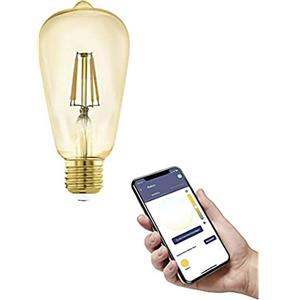 EGLO connect.z Smart Home lampadina Led E27, ST64, ZigBee, app e controllo vocale, dimmerabile, bianco caldo, 500 lumen, 5,5 W, lampadina vintage ambra