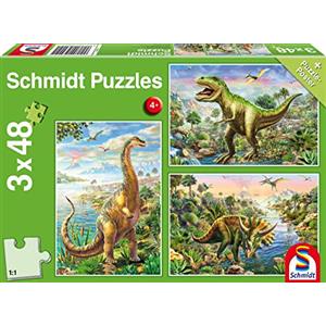 Schmidt Avventura con i Dinosauri, Puzzle, 3 x 48 Pezzi, Colore Multicolore, 56202
