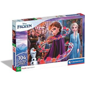 Clementoni- Puzzle Glitter Effect Frozen 2 Disney 104pzs Clementoni-20162-Glitter 2-104 Pezzi, Bambini, Multicolore, One size, 20162