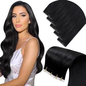 LaaVoo Injection Extension Capelli Veri Biadesivo Nero 5 Fasce 40cm 10g Extension Biadesive Capelli Veri Neri Extension Adesive Capelli Veri Lisci Tape in Hair Extensions #1