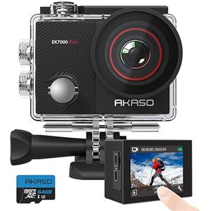 AKASO EK7000 Pro Action Cam 4K 20MP WiFi con scheda di memoria microSDXC da 64 GB, Fotocamera Subacquea 40M, Impermeabile Videocamera EIS Stabilizzazione con Touch Screen