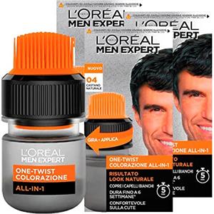 L'Oréal Paris 3x L'Oréal Men Expert One Twist Colorazione All-in-One Tinta Semipermanente per Uomo Colore Castano Naturale - 3 Tinte Semipermanenti