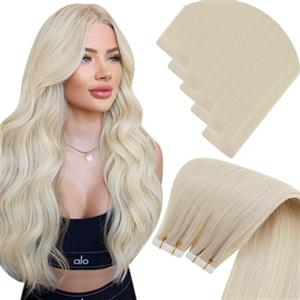 LaaVoo Injection Extension Capelli Veri Biadesivo Bionda Bianca 5 Fasce 35cm 10g Extension Biadesive Capelli Veri Extension Adesive Capelli Veri Lisci Tape in Hair Extensions #1000