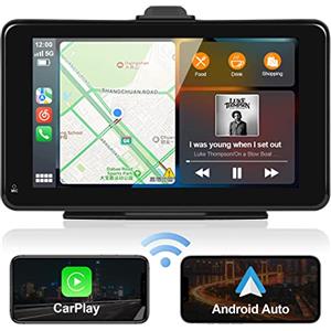 Podofo 7 Pollici Portatile Autoradio con Wireless Apple CarPlay&Android Auto Touch Screen Bluetooth/Navigazione GPS/Trasmettitore FM/Controllo Vocale/Mirror Link/Riproduzione Automatica Schermo