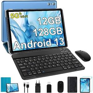 SEBBE Tablet 10 Pollici Android 13 Tablet 12GB RAM+128GB ROM (TF 1TB), Tablets 5G WiFi Octa-Core 2.0 GHz, Google GMS/Widget/GPS/Bluetooth5.0/6000mAh/5+8MP, Tablet con Tastiera e Mouse - Blu