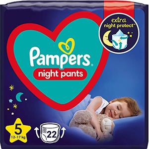Pampers Night Pants Pannolini Pannolini Taglia 5, 22 pezzi, 12 kg-17 kg, Pannolini da Notte Pantaloni offre protezione per tutta la notte