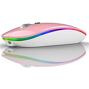 Uiosmuph G12 Mouse Wireless, 2,4 GHz con Ricevitore USB Mouse Senza Fili, DPI Regolabile LED Mouse Wireless Ergonomico for Mac/PC/Laptop- Rosa