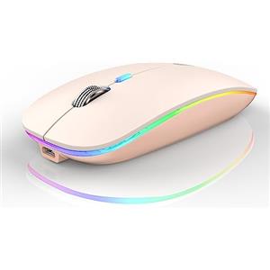 Uiosmuph G12 Mouse Wireless, 2,4 GHz con Ricevitore USB Mouse Senza Fili, DPI Regolabile LED Mouse Wireless Ergonomico for Mac/PC/Laptop/iPad - Rosa